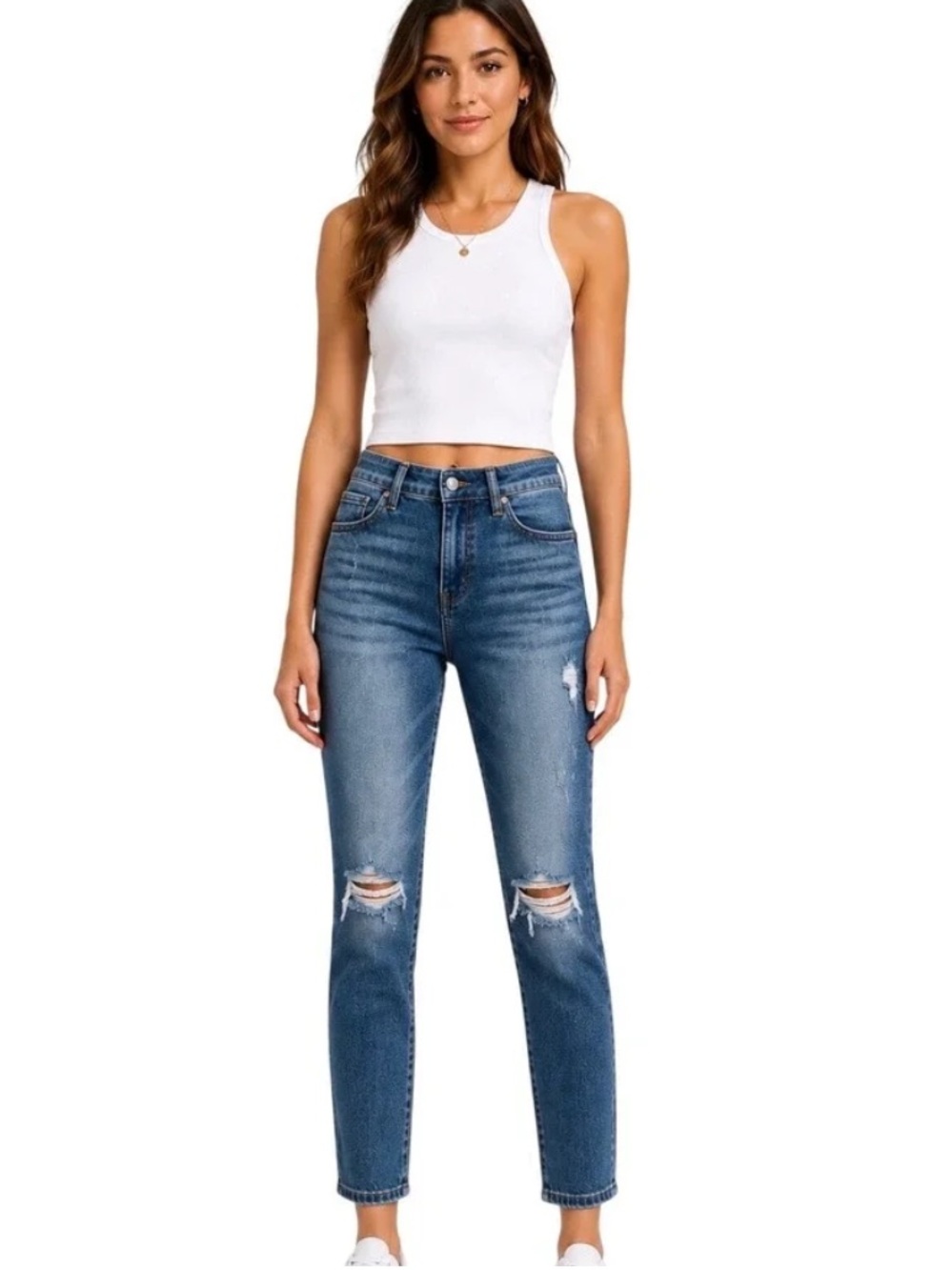 Judy Blue Relaxed Fit Distressed Skinny Jeans Dark Wash 29
